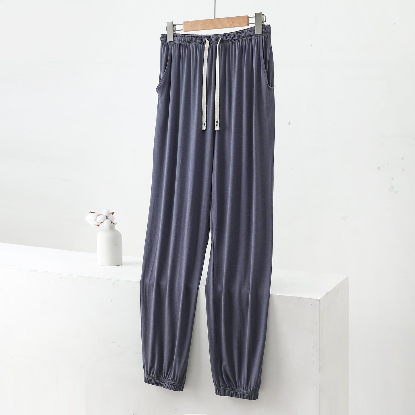 Summer Men's Modal Men's Ice Silk Thin Pants Summer Plus Size Lounge Pants Mosquito Resistant Pants Air Conditioning Pajama Pants