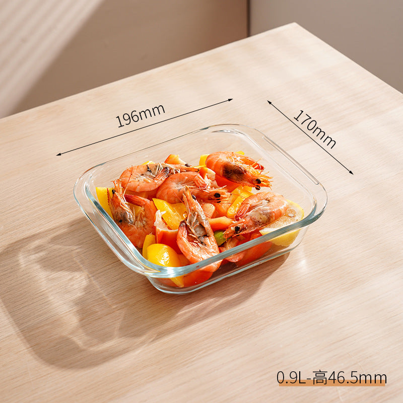 Household high borosilicate glass baking pan High temperature resistant glass baking pan oven microwave steaming fish special steaming and baking