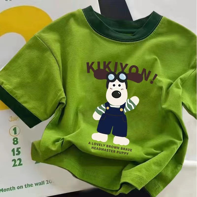 Summer new cotton small and medium-sized boys and girls short-sleeved T-shirts, children's babies cute foreign half-sleeved tops ins