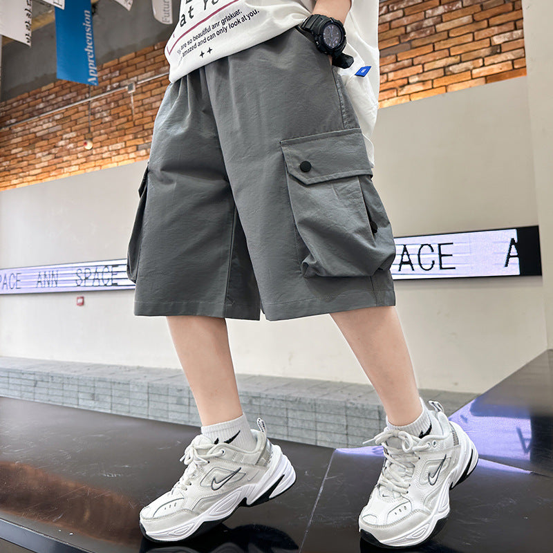 Boys' shorts, summer thin cropped pants, medium and large children's 2025 new cargo pants, medium pants, boys' summer clothes, casual pants