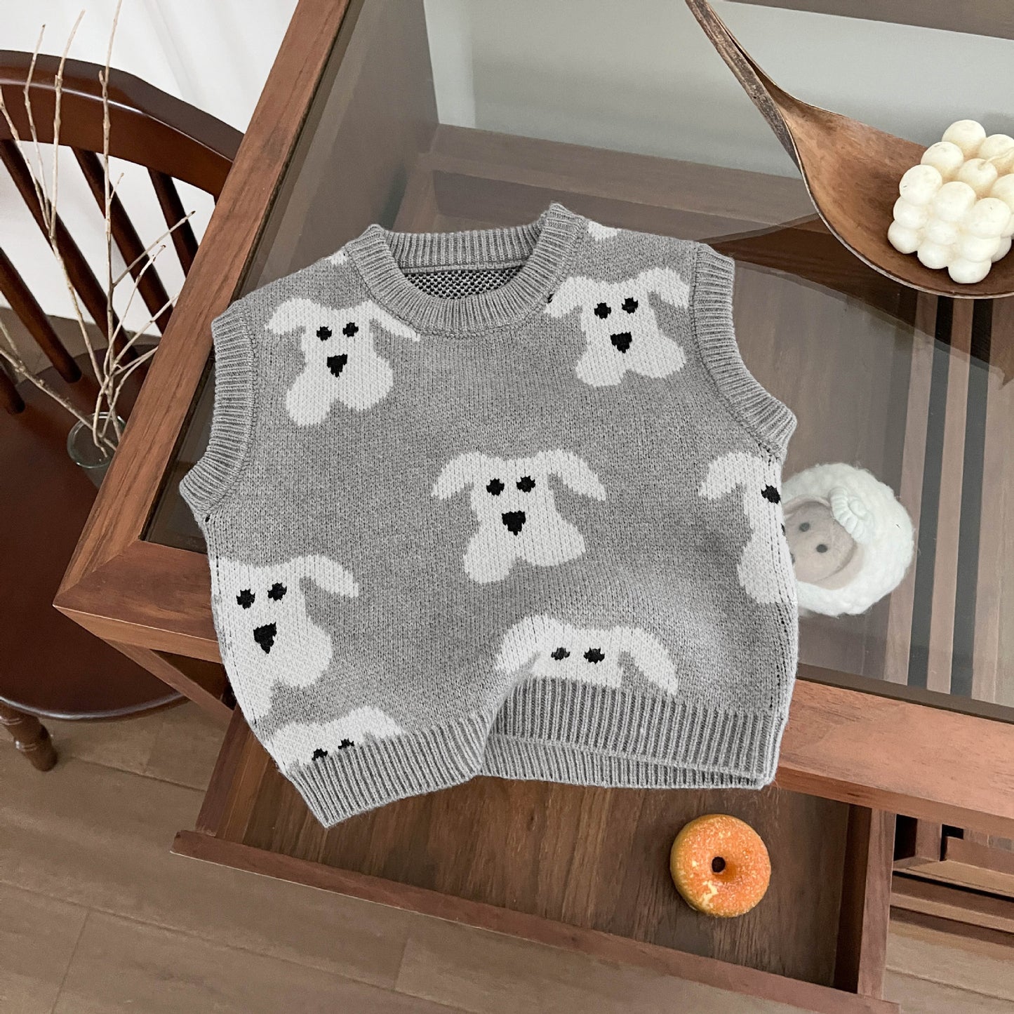 Korean version of the Spring and Autumn vest baby animal sweater boy fashion shoulder girl foreign vest baby knitted top