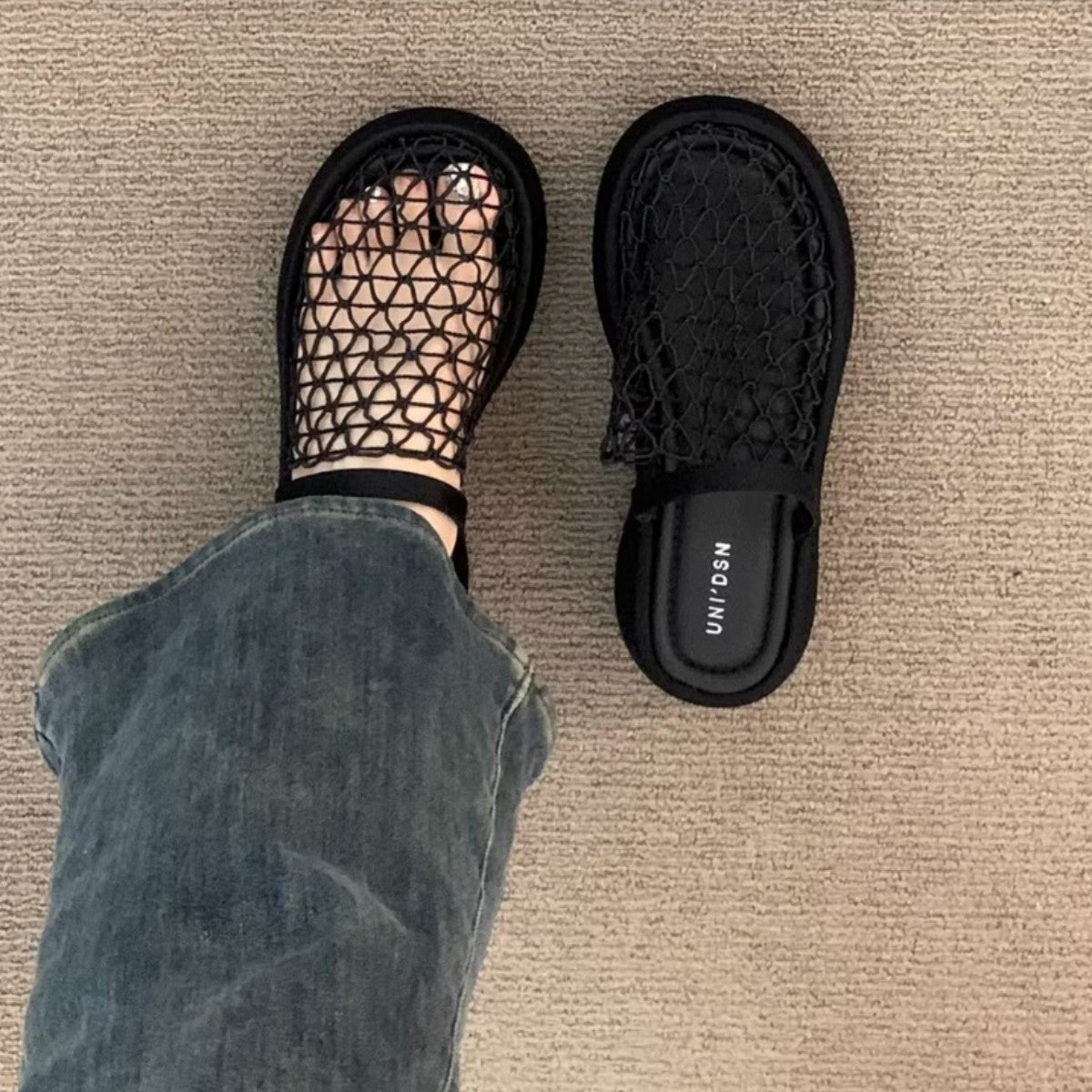 Muffin platform high heels hollow black toe sandals women's shoes Summer gentle fairy small man heightened half slippers