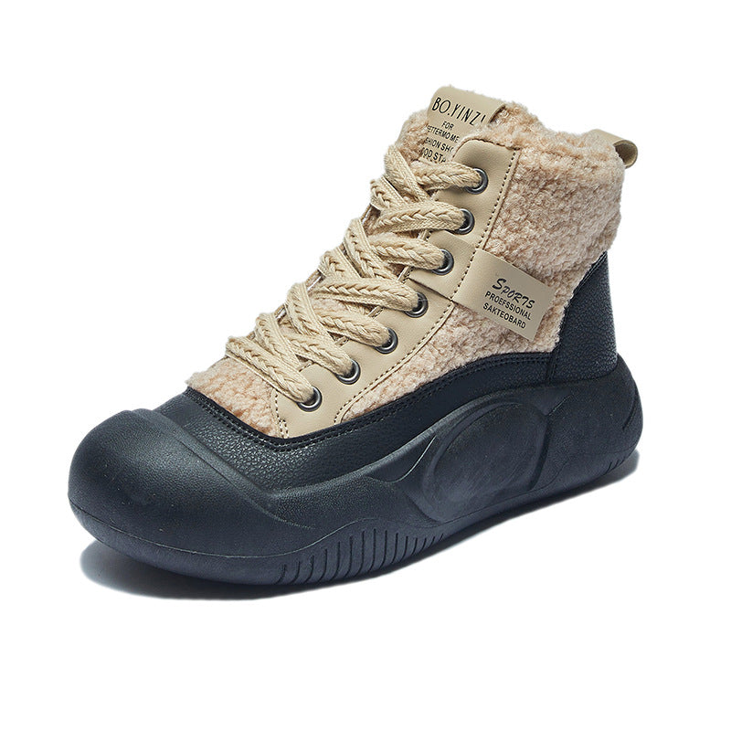 2024 winter fleece white shoes new Korean version ins schoolgirl thick-soled heightened sports board shoes casual XFL28