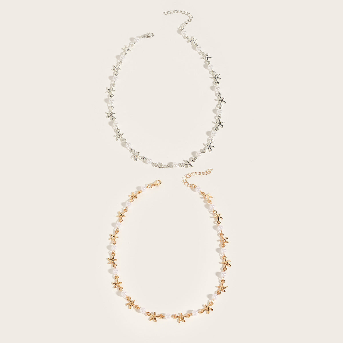 Cross-border jewelry, summer simple fashion, beach wind, starfish necklace, niche design, star imitation pearl beaded necklace