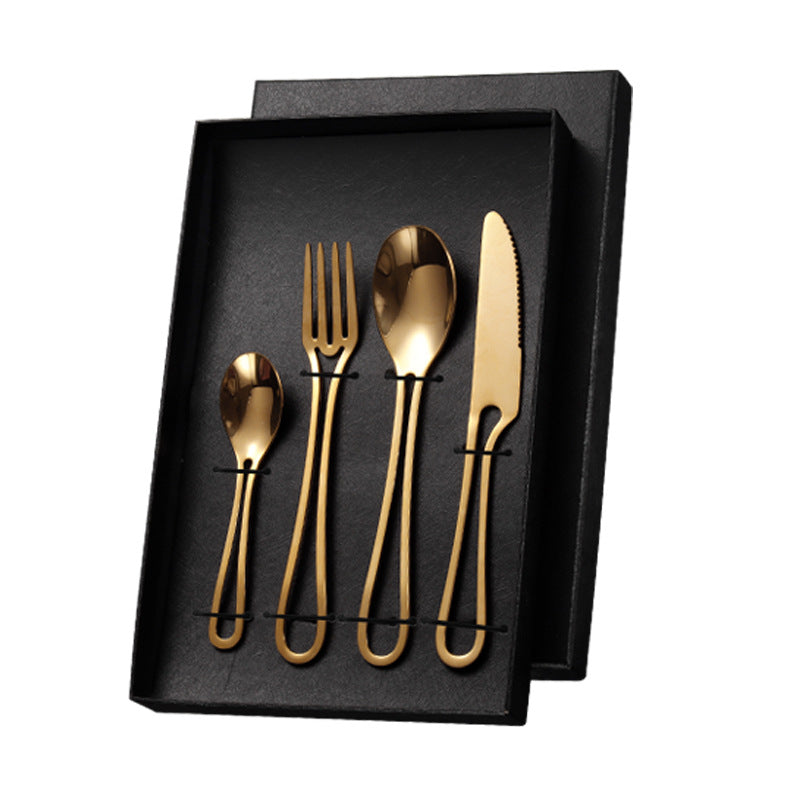 Cross-border stainless steel cutlery set Cutlery set with hollow handle knife, fork and spoon four-piece set Creative steak knife and fork Western cutlery
