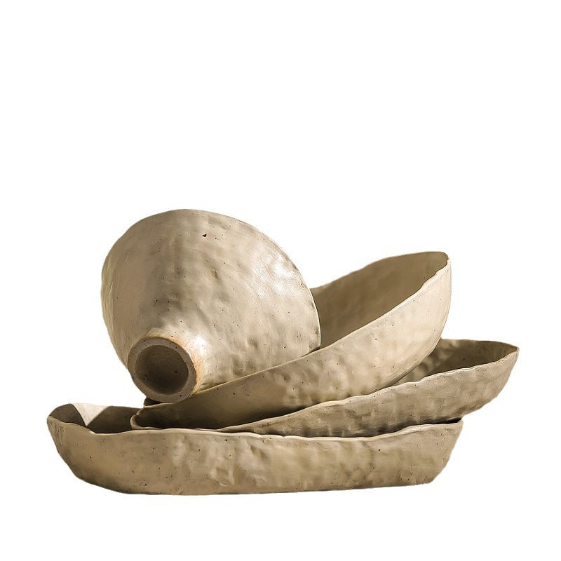 High-value hand-kneaded vegetable plates, Japanese ceramics, handmade plates, household stoneware, retro fish plates, plates, tableware, rice bowls