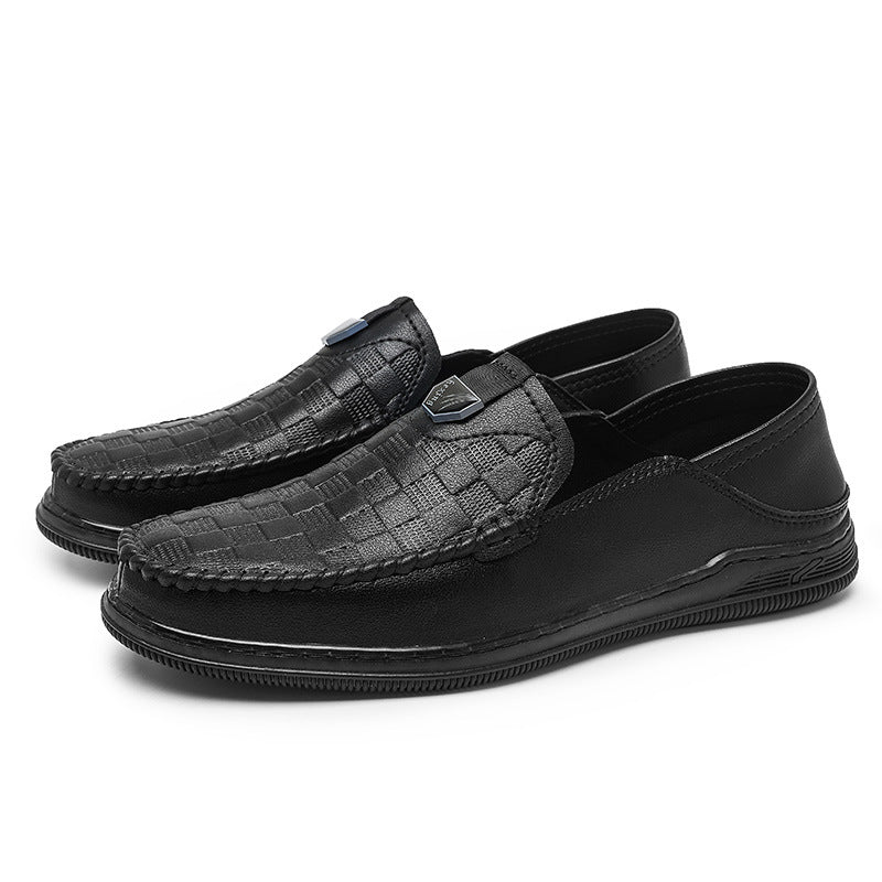 Summer new driving men's beanie shoes pure hand-stitched soft soles men's leather shoes embossed men's shoes driving shoes