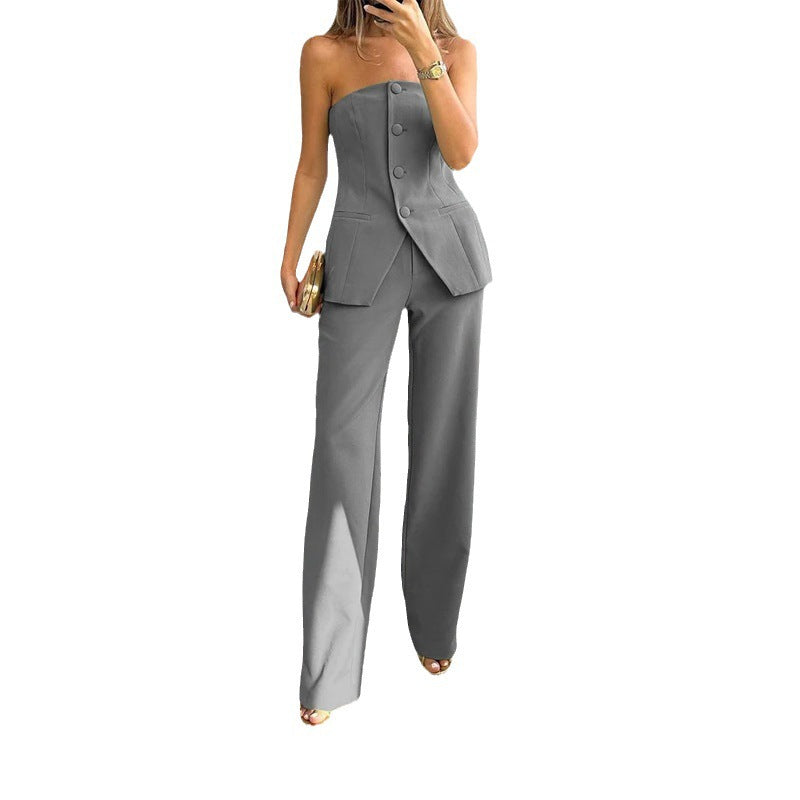 2023 Autumn Europe and the United States Amazon cross-border foreign trade new casual fashion suit buttons temperament bandeau suit pants