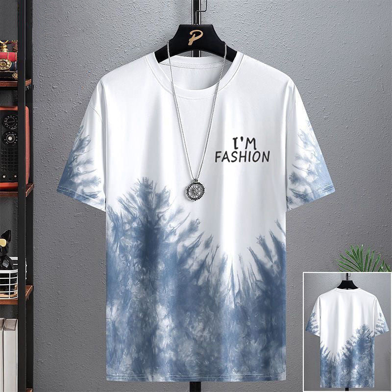 Ice Silk Short Sleeve T-Shirt Men's Summer 2024 New Trend Student Youth Half-sleeved Men's Ice Splash Ink T-shirt