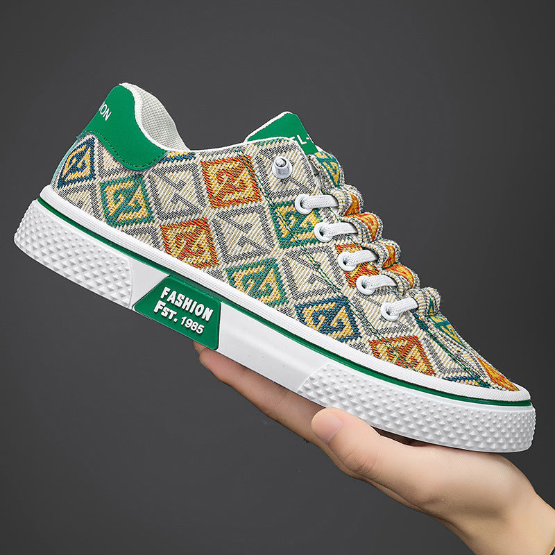 Summer 2024 New Trendy Versatile Breathable Casual Canvas Shoes Men's Round Toe Low Top Flat Men's Sneakers Trendy Shoes