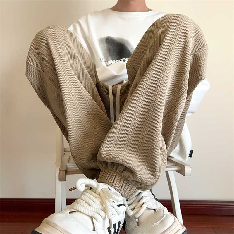High-quality ice silk pants, men's trend, summer thin, versatile, drape, straight, wide-leg, casual trousers, off-white pants