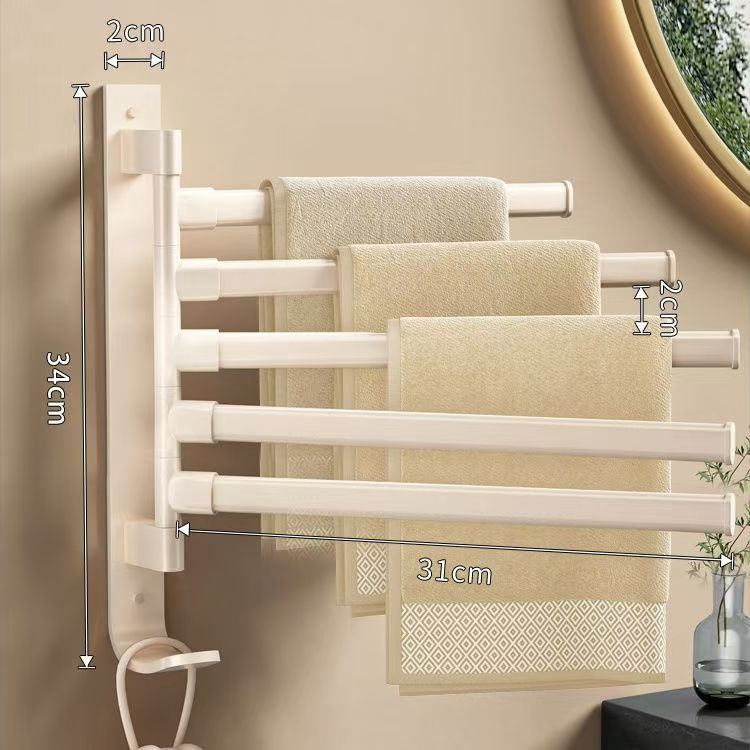 Rotating towel rack, bathroom punching-free hanging rod, bath towel rack, bathroom artifact corner wall hanging shelf, milk white