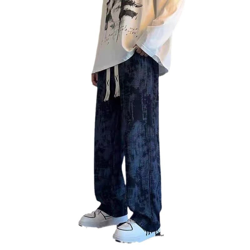 Tie-dye pants men's autumn and winter American loose trendy slacks men's retro high street straight track pants