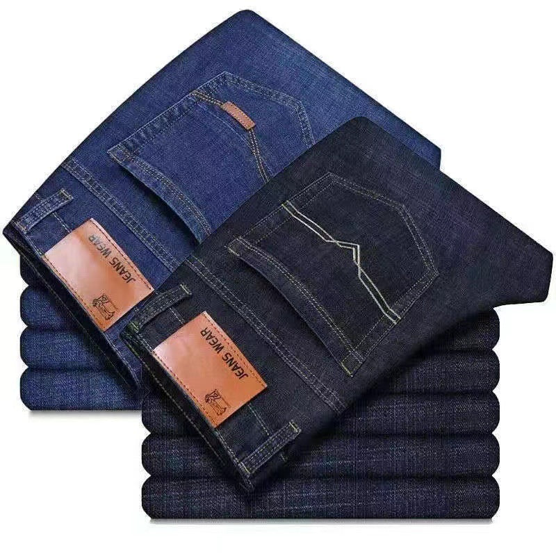 Summer new stretch jeans men's straight loose casual plus size business mens work wearable long pants
