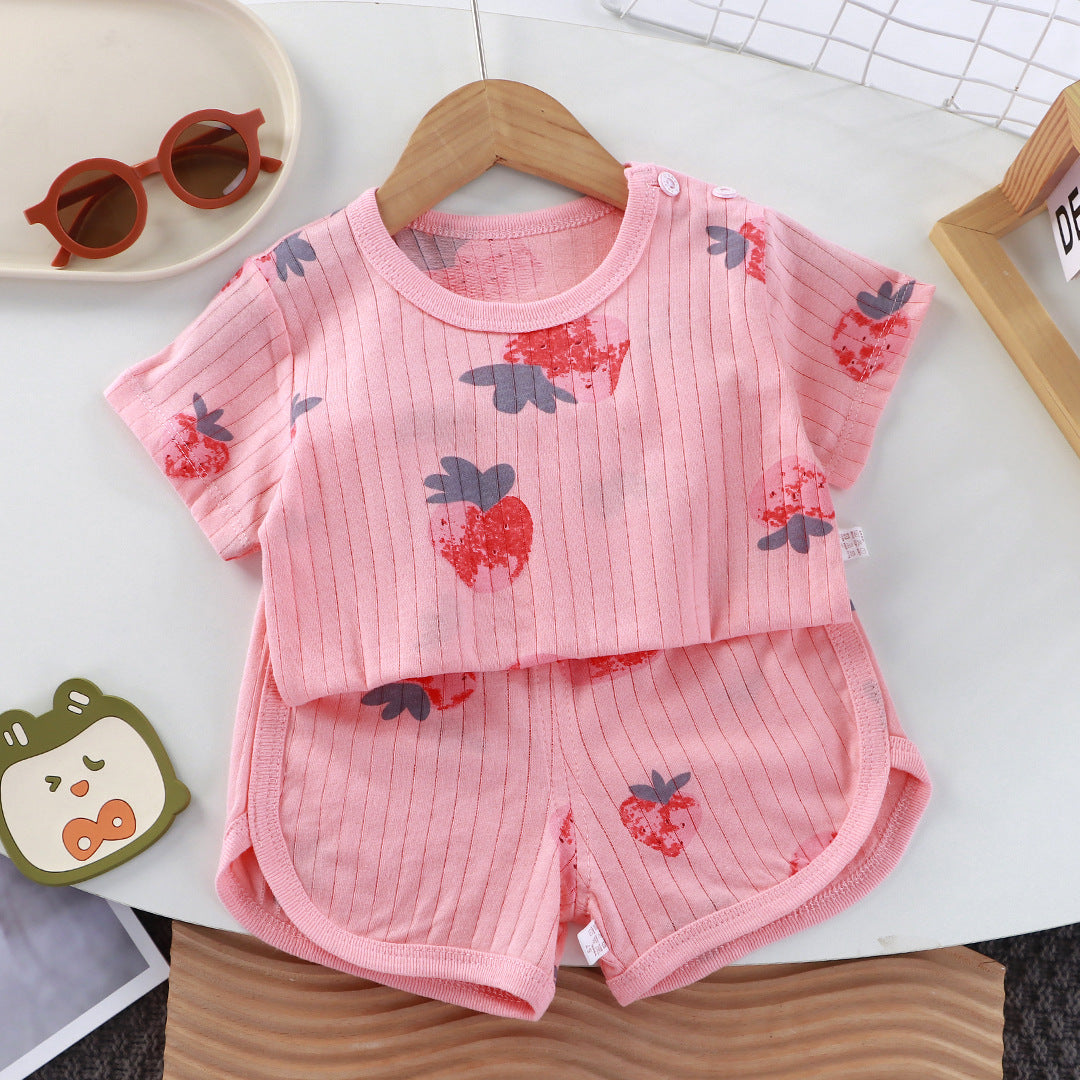 Children's short-sleeved set baby summer T-shirt two-piece set of pure cotton sports and casual clothes for children and children