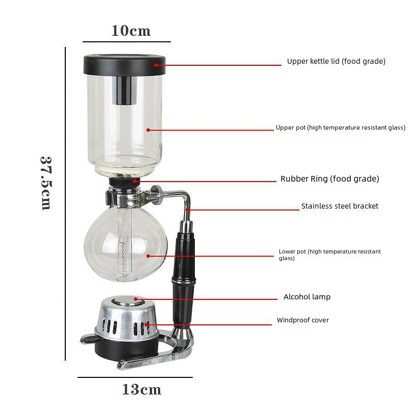 Home Siphon Coffee Maker Manual Brewing Coffee Utensils Set Gift Box Glass Upper and Lower Pot Accessories Coffee Machine
