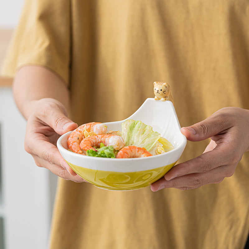 Japanese Ceramic Cat Hot Pot Bowl Sauce Bowl Cute Cartoon Dessert Salad Bowl Winter Hot Pot Bowl Three-dimensional Creativity