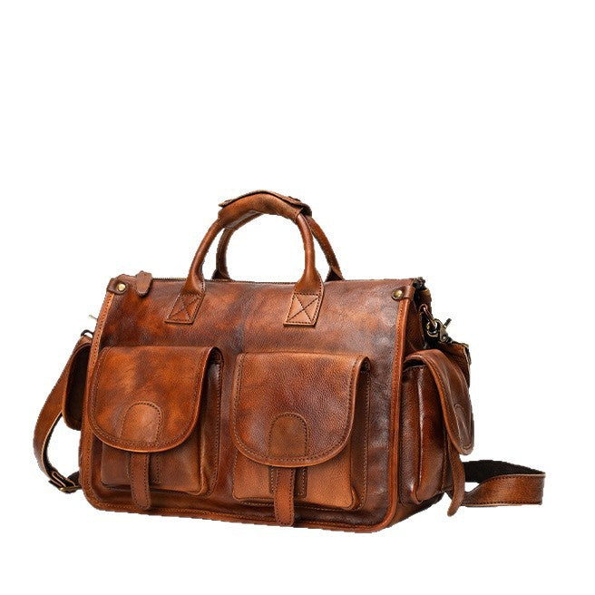 Cross-border leather men's cross-body bag vegetable tanned leather hand-polished hand-held briefcase high-end business men's bag single shoulder
