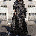 Large size women's Amazon autumn print cotton linen dress vintage ethnic style dress loose long sleeve swing skirt