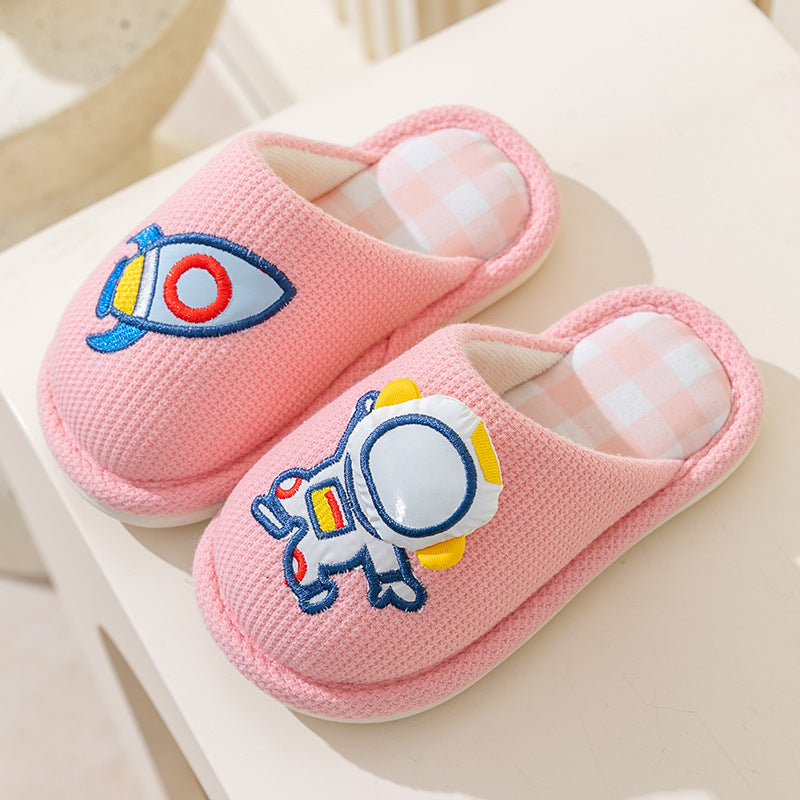 Children's linen slippers home parent-child slippers cute cotton and linen household floor slippers anti-slip sweat resistant cotton slippers