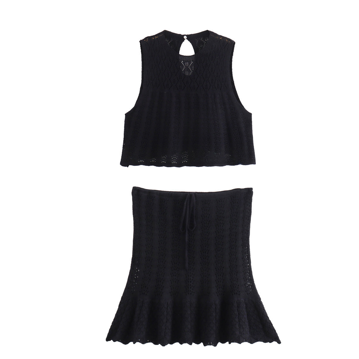 2024 European and American fashion casual knitted vest cut-out top + knitted high-waisted skirt 8LS2645