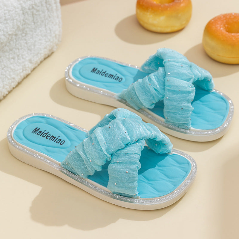 2025 New Kids Fashion Pearl Slippers Wholesale Summer Wear Non Slip Girls Indoor Soft Sole Princess Flip Flops