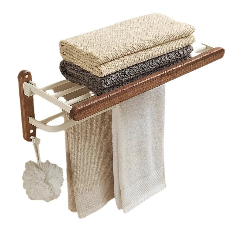 Walnut Maillard style shelf, towel rack set, bathroom foldable aluminum alloy shelf, bath towel rack