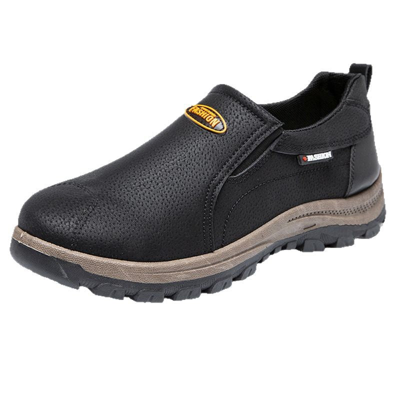 Outdoor hiking shoes, leather top, casual soft soles, one-foot pedals, dad shoes, trendy men's single shoes, low-top, versatile, cross-border plus size