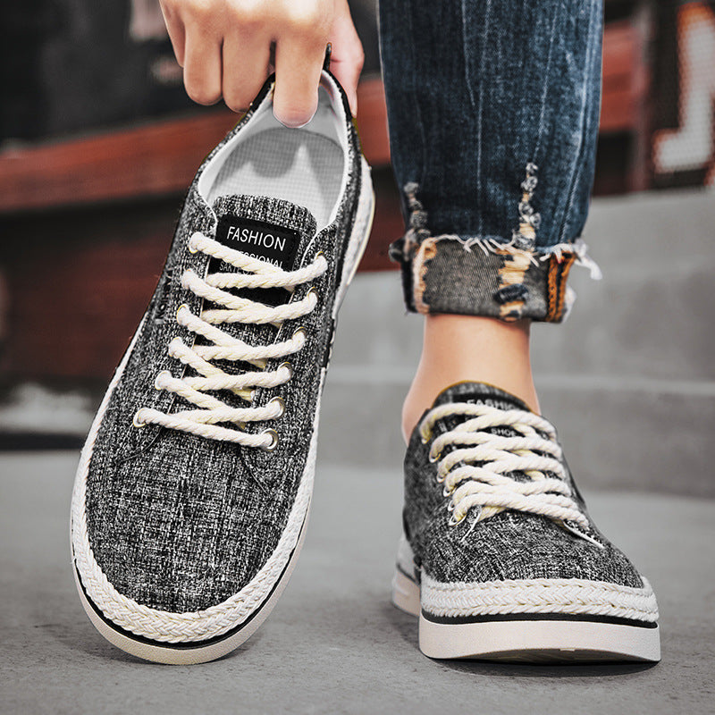 2024 Canvas Men's Shoes Spring Casual One Foot Slip Old Beijing Cloth Shoes Men's Black Sneakers Soft Sole Working Dad
