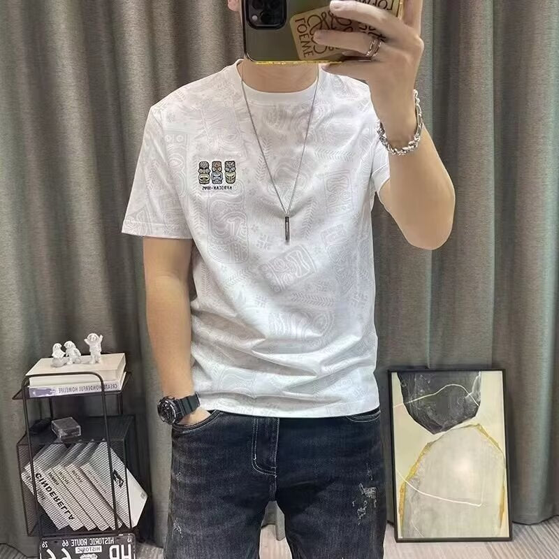 Short Sleeve Men's Short Sleeve T-Shirt New Trend Men's All-Over Printed Casual Top, Teen Fashion Brand T-shirt, Base Shirt