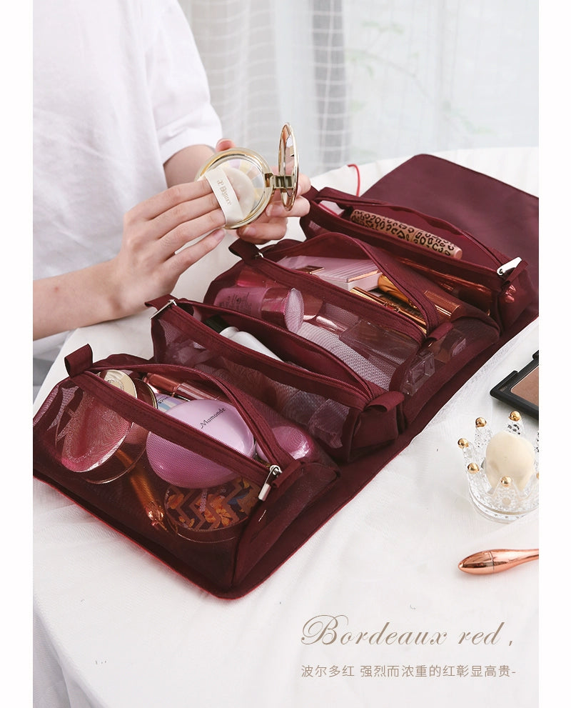 Roller shutter cosmetic bag for women portable partition large capacity cosmetic storage bag high-value travel toiletry bag