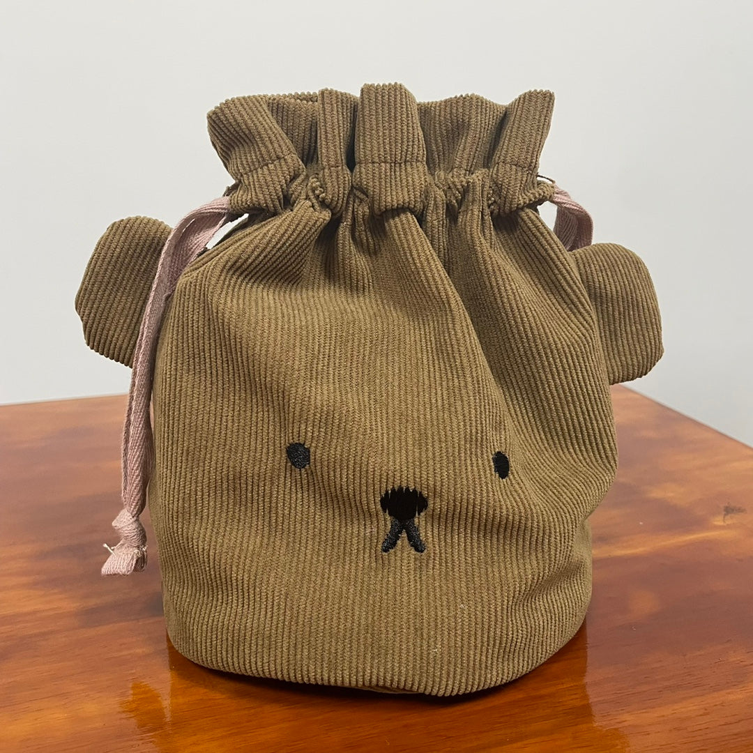 Spot Japanese Corduroy Rice Fly Drawstring Drawstring Bag Boris Bear Travel Portable Cosmetics Storage Bag Wash