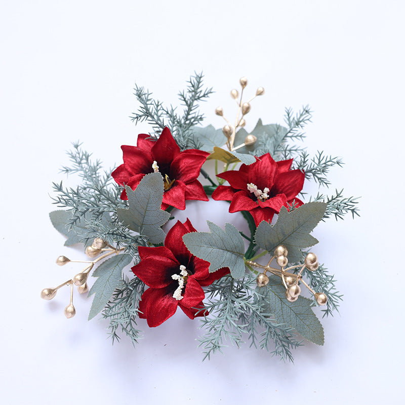 Cross border simulation pine cone red fruit candle wreath desktop home decoration Christmas table setting candle holder small garland