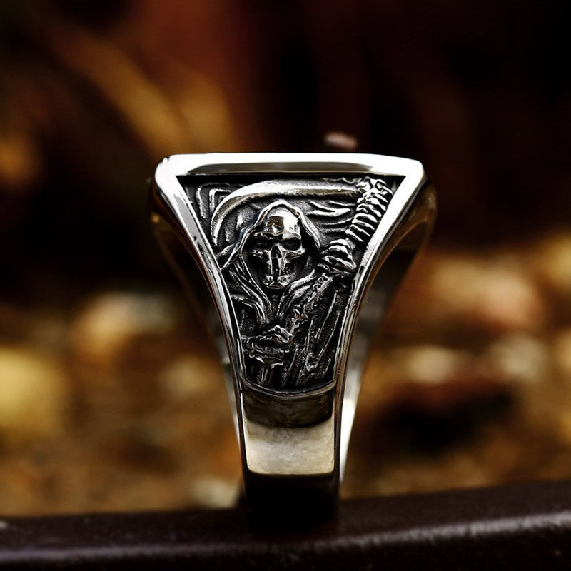 beier cross-border new stainless steel men's ring wholesale European and American punk hip hop Grim Reaper skull ring manufacturers
