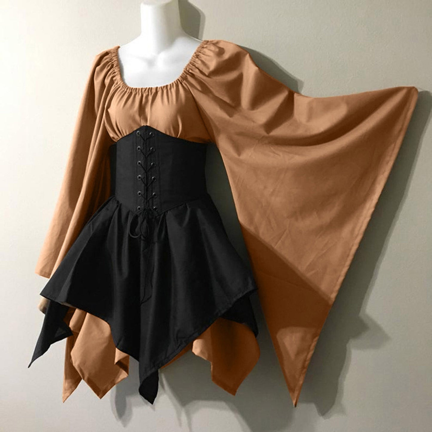 Cross-border new European and American bell sleeve long sleeve medieval Renaissance dress stitching long skirt one piece for hair