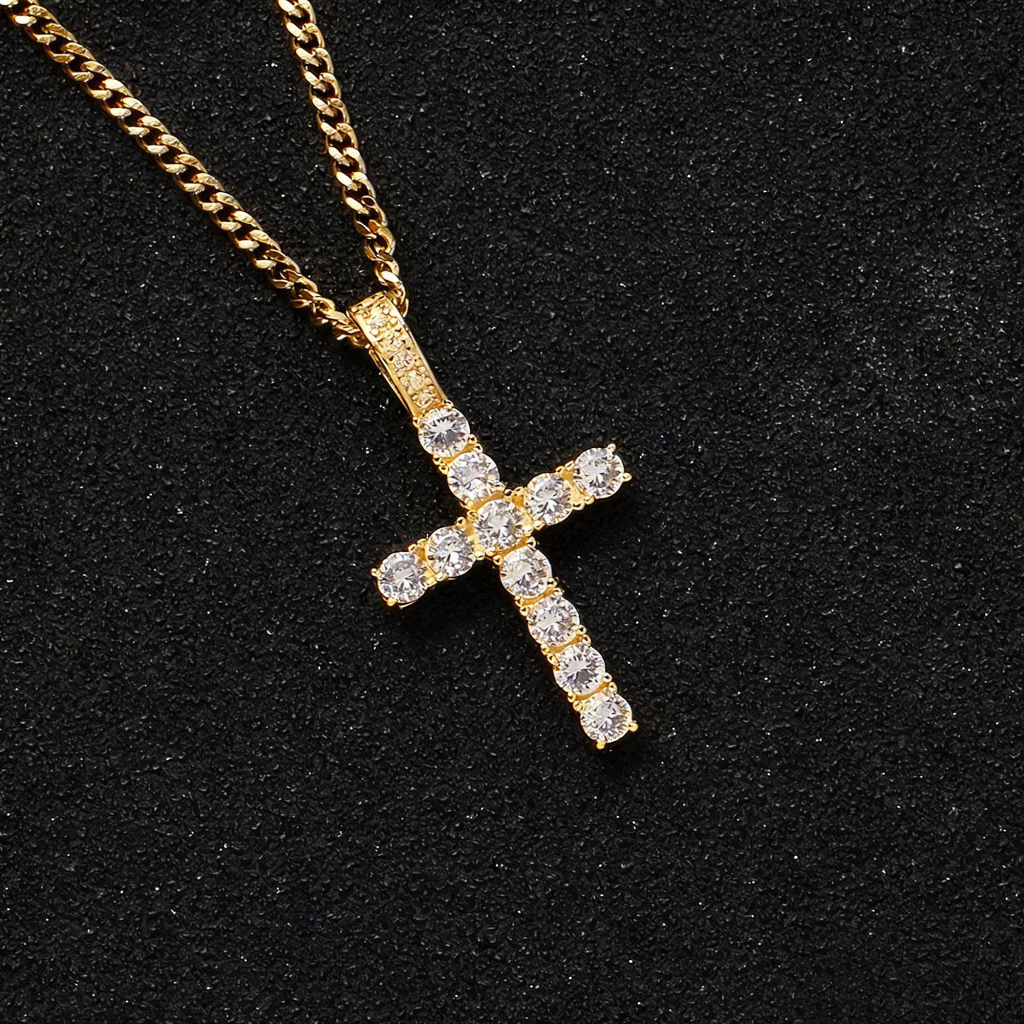 European and American cross-border hip-hop diamond-encrusted cross titanium steel necklace jewelry male hiphop simple high-end sweater chain female
