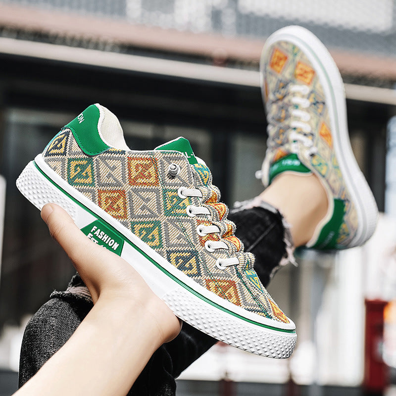 Summer 2024 New Trendy Versatile Breathable Casual Canvas Shoes Men's Round Toe Low Top Flat Men's Sneakers Trendy Shoes