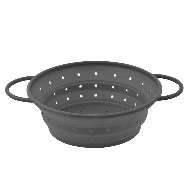 Manufacturer Wholesale Silicone Folding Drainage Basket Household Washing Fruit Basket Round Vegetable Washing Basin Fruit and Vegetable Basket Kitchen Tools