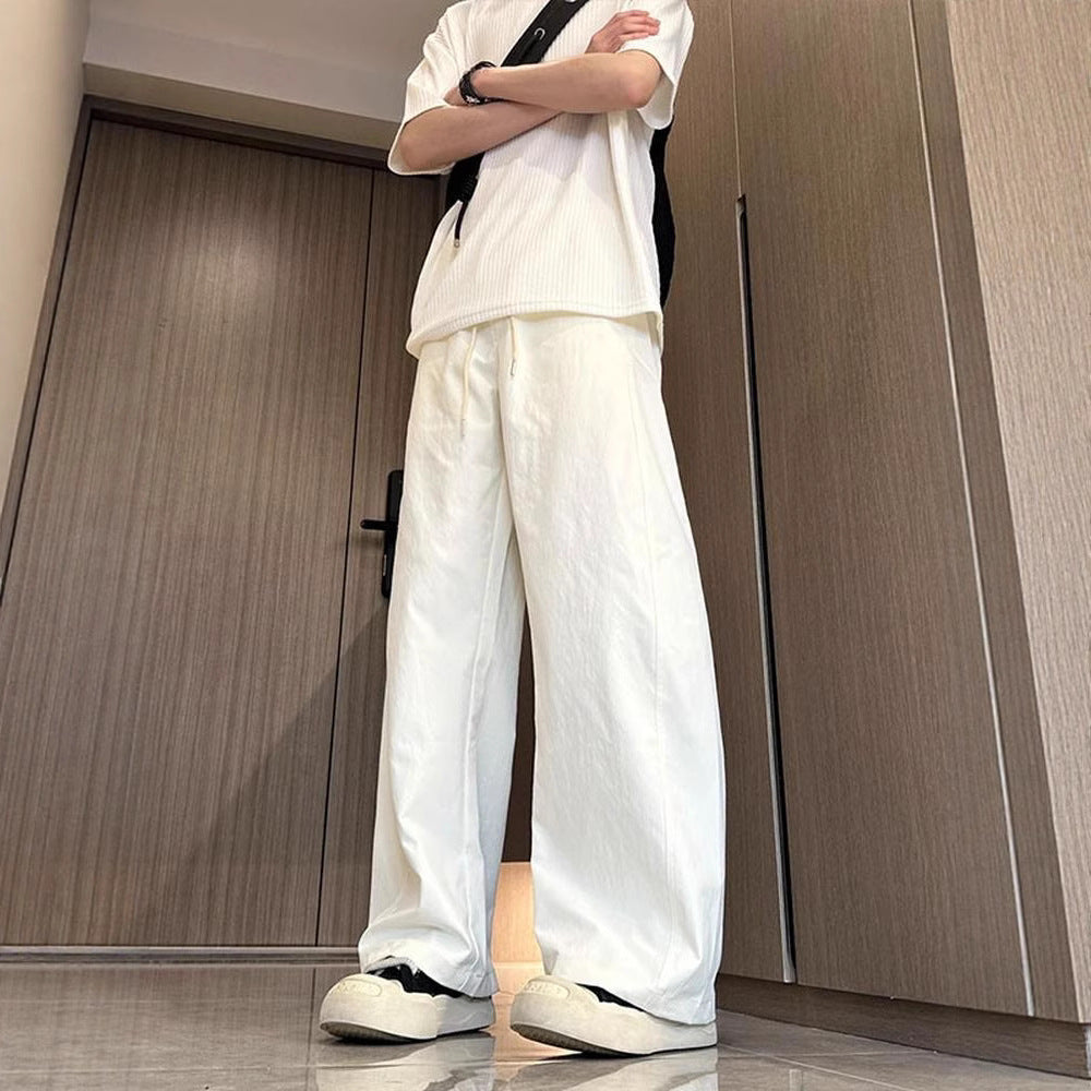 American Slim Casual Pants Men's Spring and Summer Trendy High Street Scimitar Pants Plus Size Loose Straight Wide-leg Long Pants