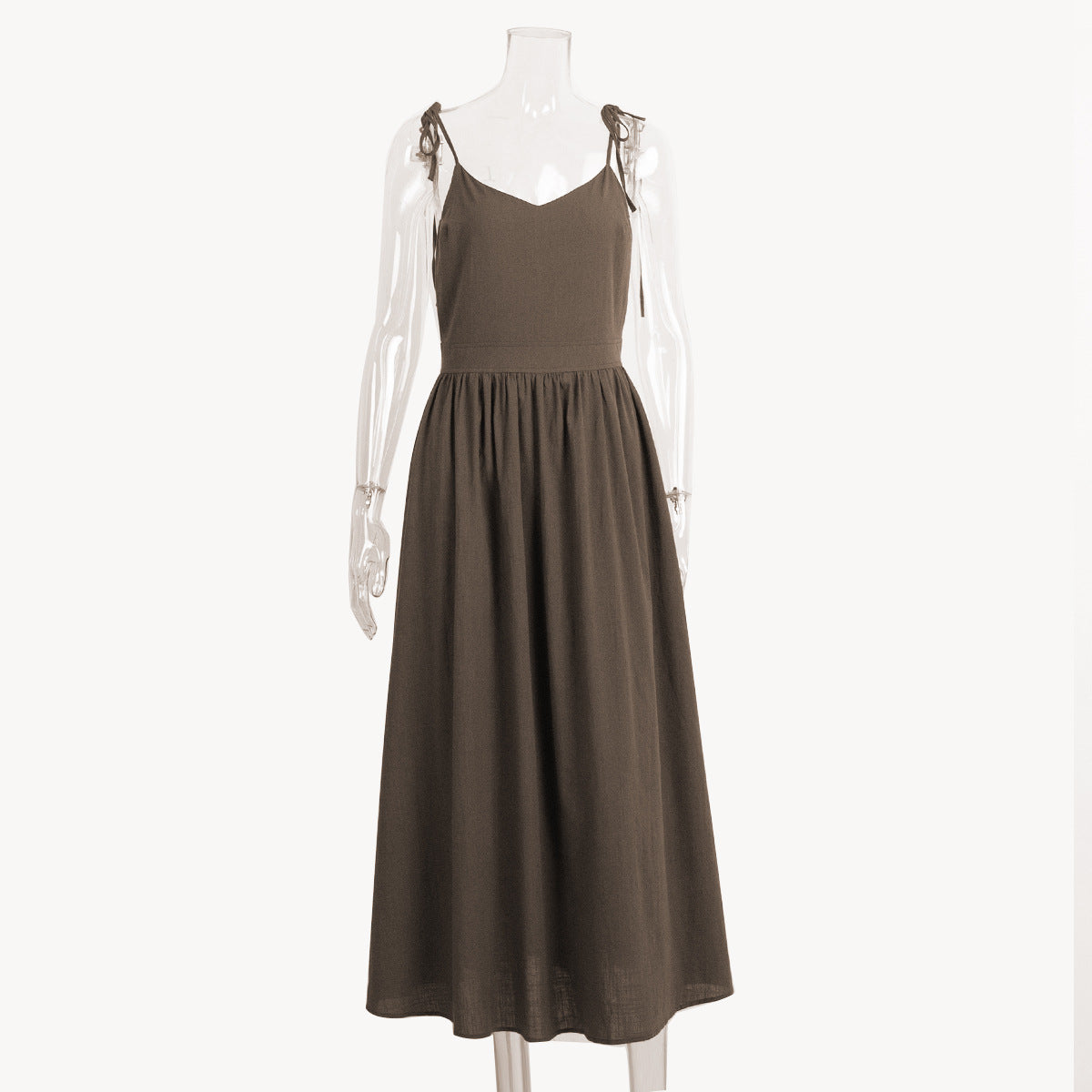 Cross-border cotton V-neck sundress women's European and American 2025 spring new temperament elegant sexy lace-up backless dress