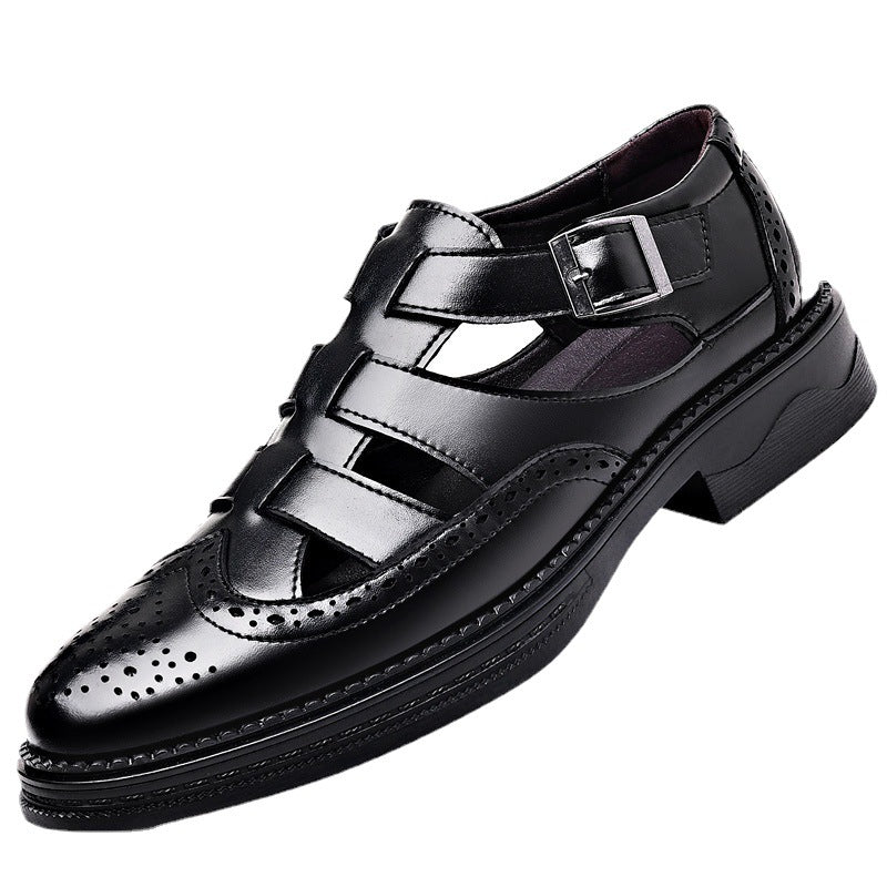 Beach shoes men's sandals retro baotou business dress leather sandals genuine leather korea trend version hollow leather shoes men's handmade