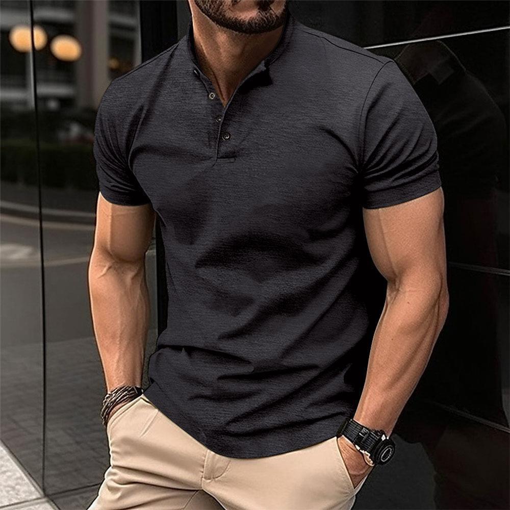 New European cross-border 2025 summer cool buttons casual and versatile men's henley T-shirt trendy brand