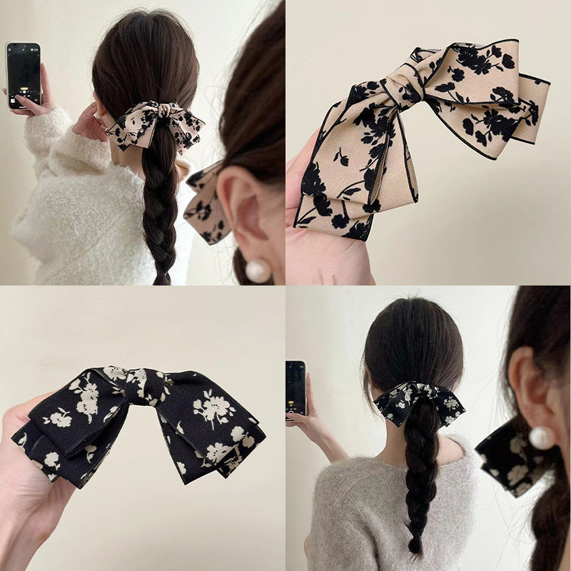 French temperament, floral bow, hairpin, female back of the head, half-tie low ponytail, spring clip, Maillard style accessories