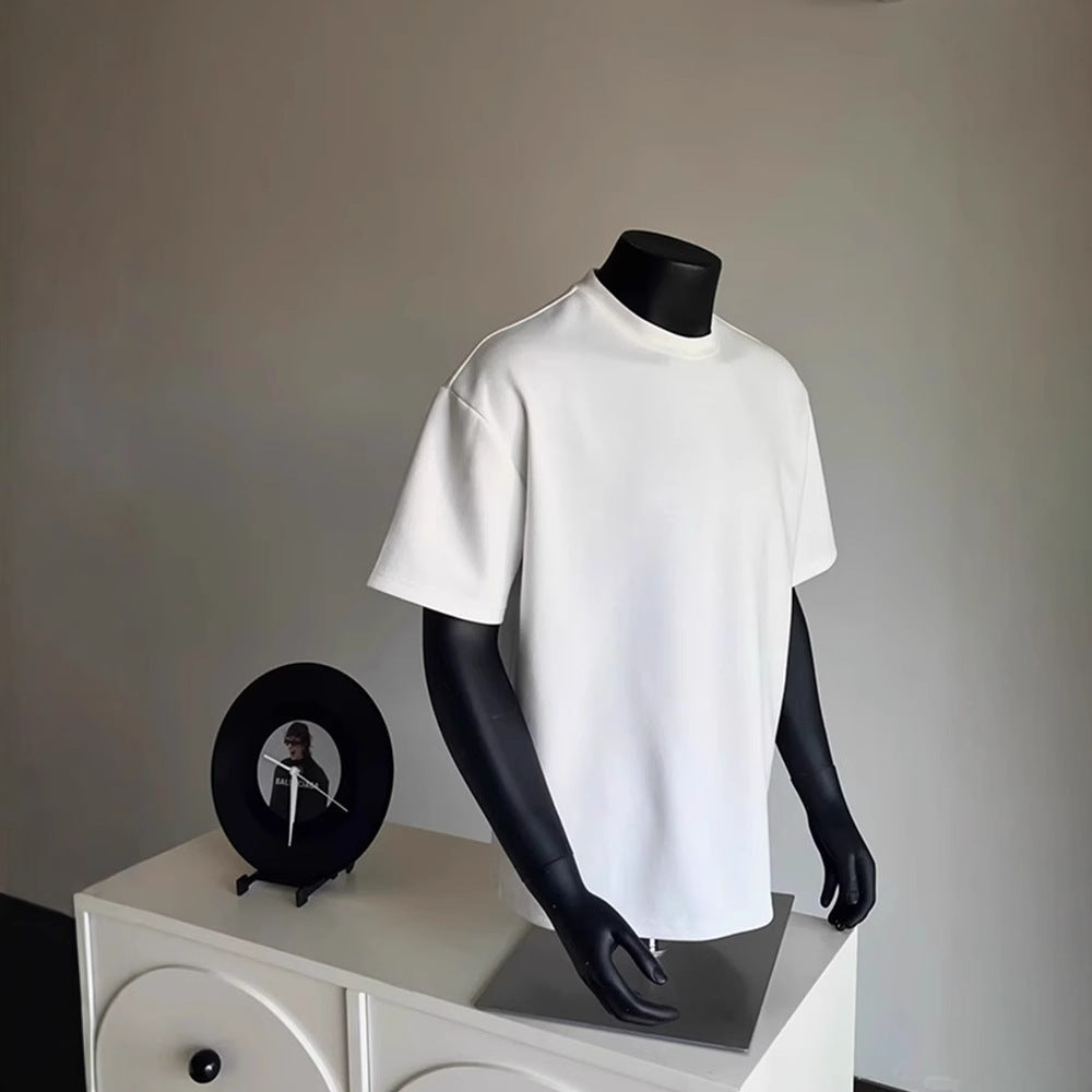 Heavyweight combed cotton white full-shouldered short-sleeved men's heavyweight cotton American crewneck T-shirt with a base layer and half sleeves
