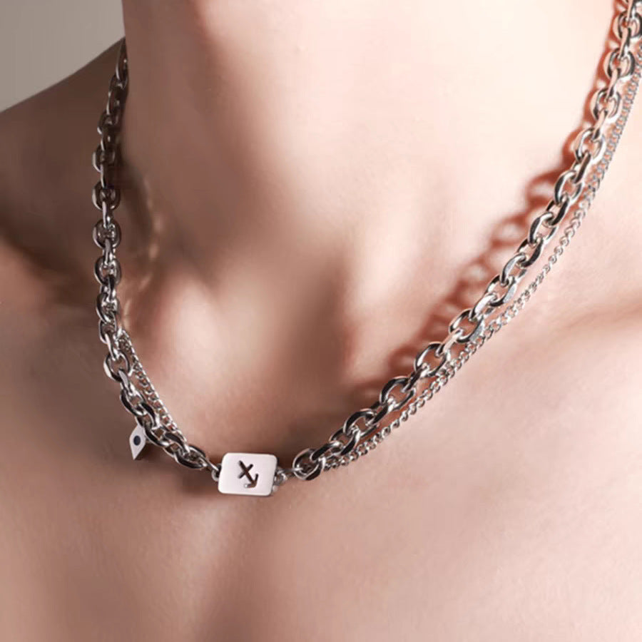 Zodiac Necklace Men's All-over Titanium Steel Does Not Fade Double Chain Women's Versatile Summer Versatile Bracelet Combo