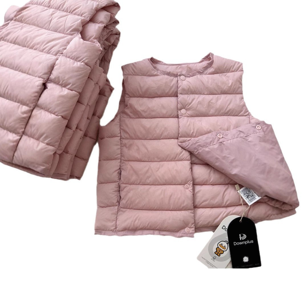 Autumn and winter new 90 white duck safety down children's down vest light and thin small and medium-sized boys and girls liner vest