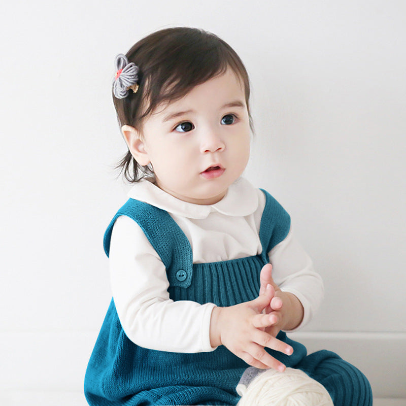 Baby knitted bib baby collar base shirt two-piece spring and autumn baby sweater ruffle collar shirt set