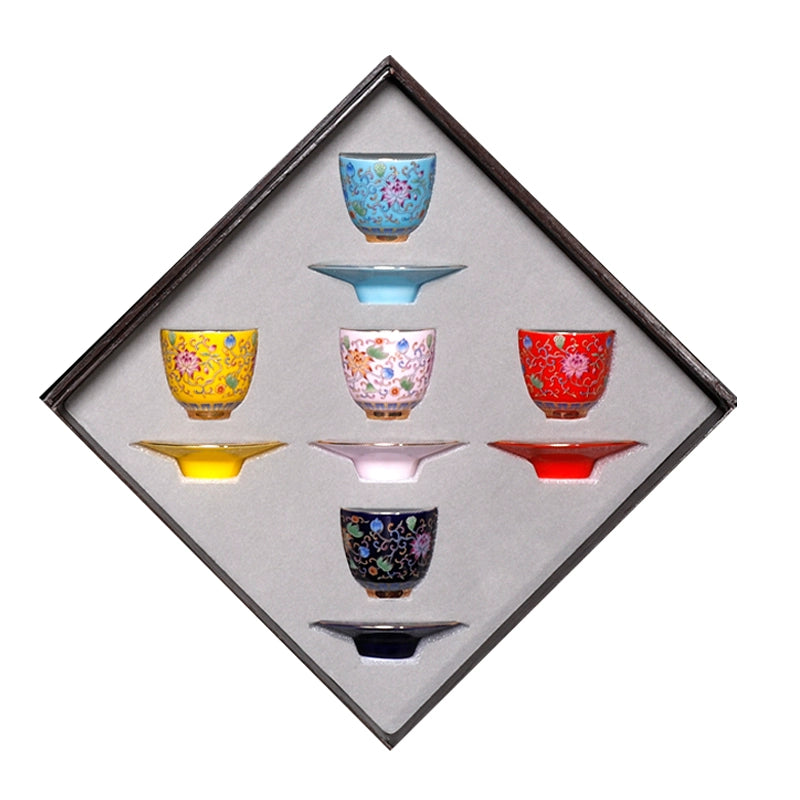 Jinglongtang enamel color kung fu teacup single cup small ceramic tea cup wide mouth thin tire retro master cup gift box
