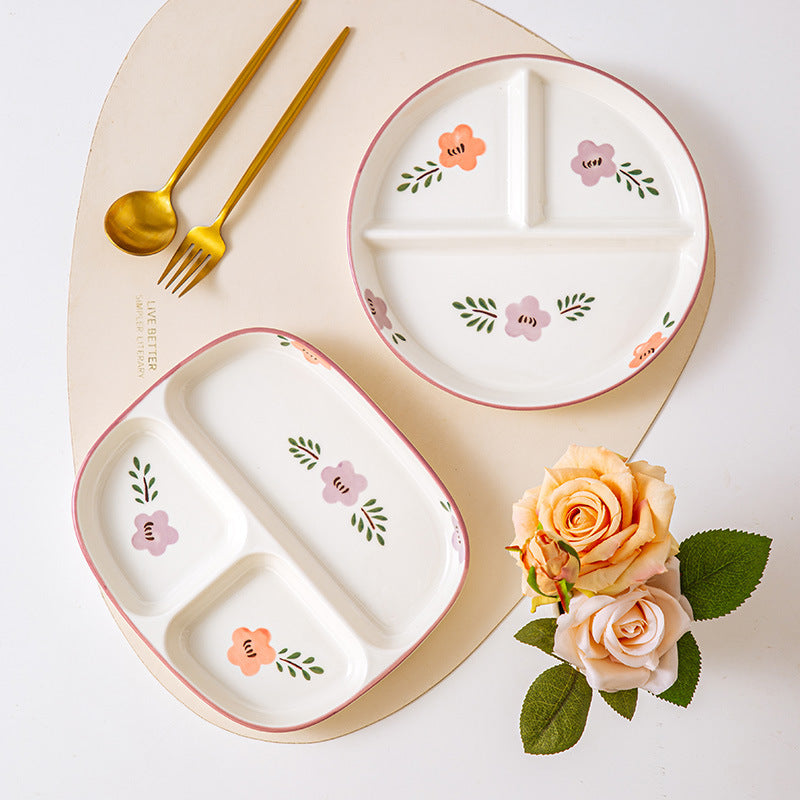 Divided fat-reducing plate for one person to eat household breakfast tableware children's ceramic Nordic quantitative plate three-compartment plate