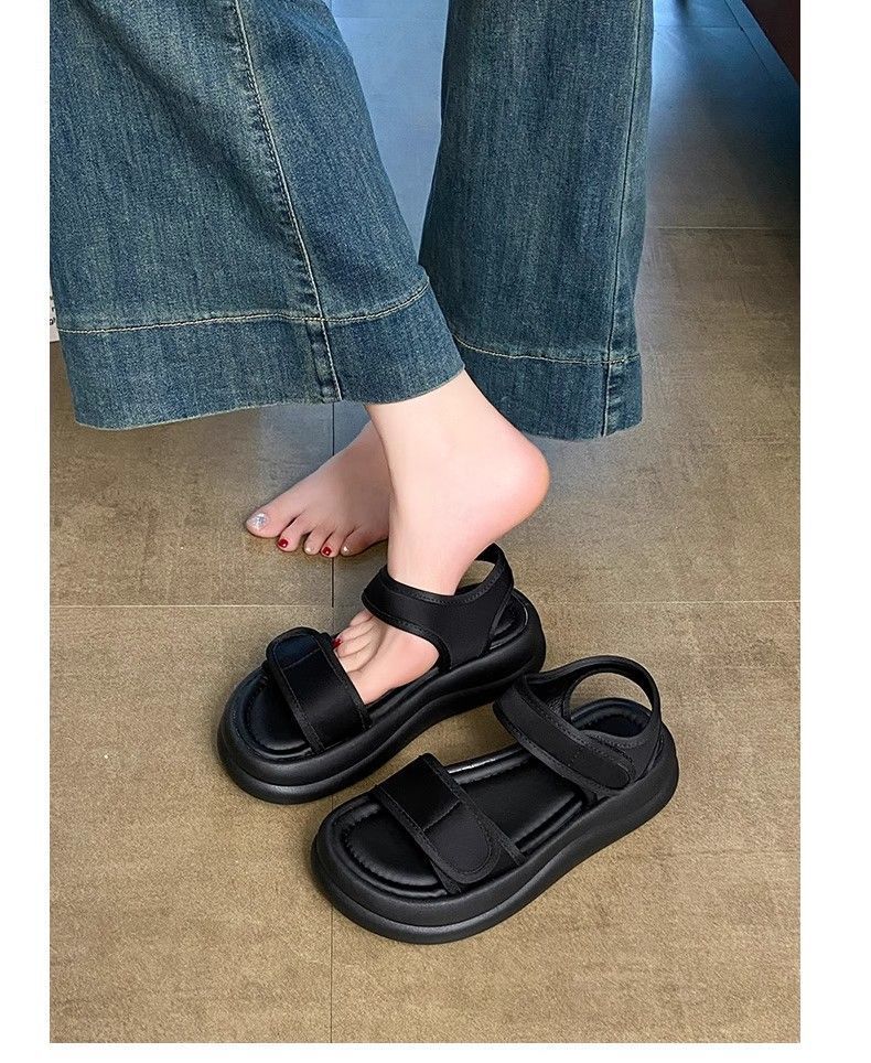 Retro Thick-soled Roman Sandals Women's 2025 New Summer Sports Soft-soled Versatile Non-slip Beach Shoes Without Tired
